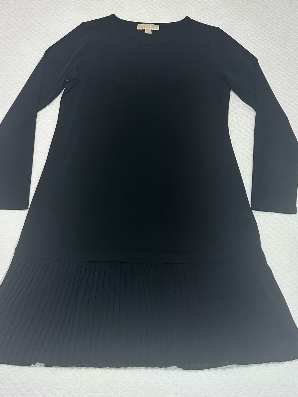 Michael Kors Black Long-Sleeve Dress with Pleated Hem